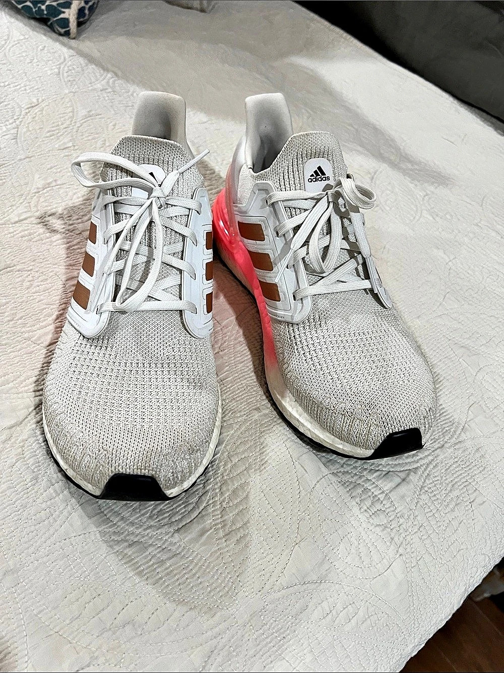 adidas UltraBoost 20 Cloud White Gold Metallic Athletic Shoes